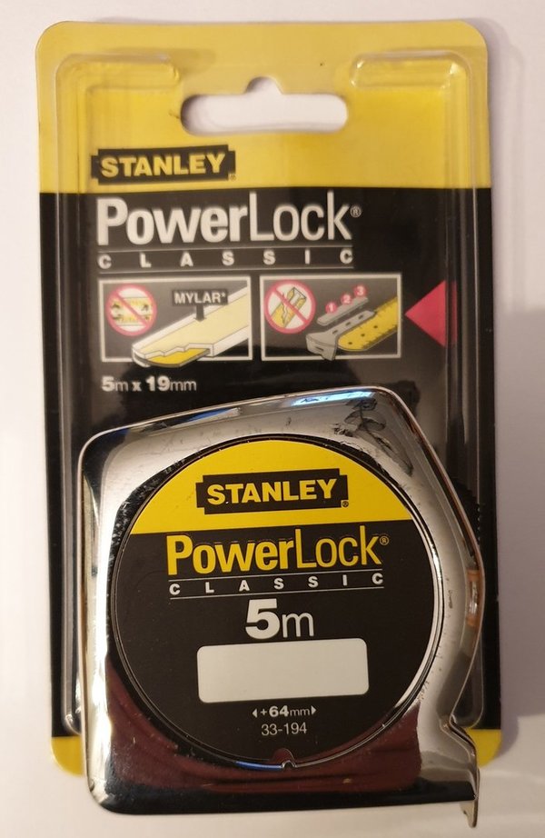 Stanley Bandmaß Powerlock, 33-194, 5m, Maßband aus Stahl